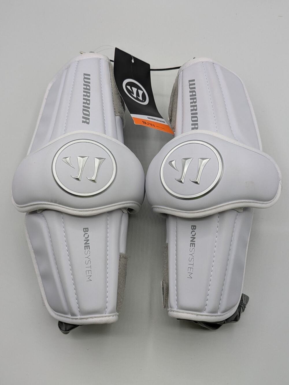 Warrior Burn Lacrosse Arm Pads Size Large White/Gray BAP1-WH Bone System NEW
